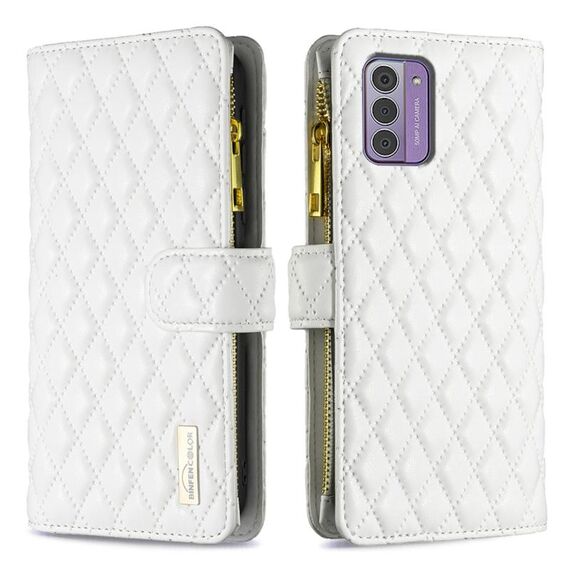 Per Nokia G42/G310 Diamond Lattice Zipper Wallet Custodia in pelle per telefono a conchiglia (bianca)