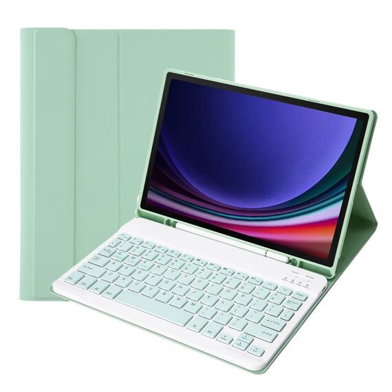 Per Samsung Galaxy Tab S9 A710B Custodia per tablet in pelle con tastiera Bluetooth color caramella TPU con portapenne (verde chiaro)
