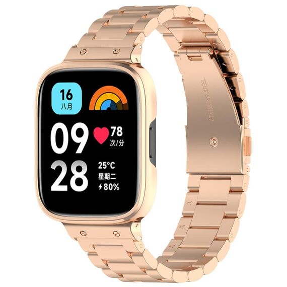 Per Redmi Watch 3 Lite / Watch 3 Active 2 in 1 Cinturino in metallo a tre sfere con cornice per orologio (oro rosa)