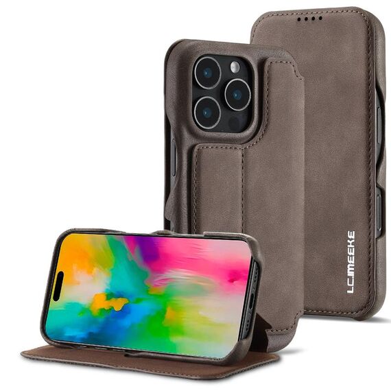 LC.IMEEKE Hon Ancient Series Custodia per cellulare in pelle flip per iPhone 15 (caffè)