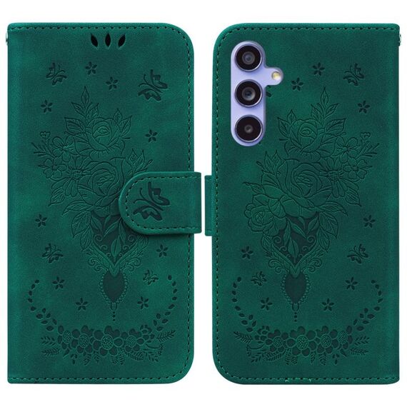Per Samsung Galaxy S23 FE 5G Custodia in pelle goffrata farfalla rosa (verde)