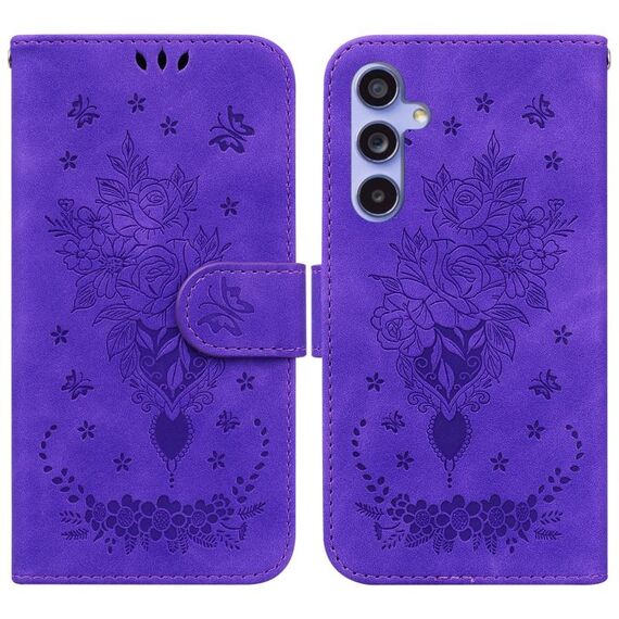 Per Samsung Galaxy S23 FE 5G Custodia in pelle goffrata farfalla rosa (viola)