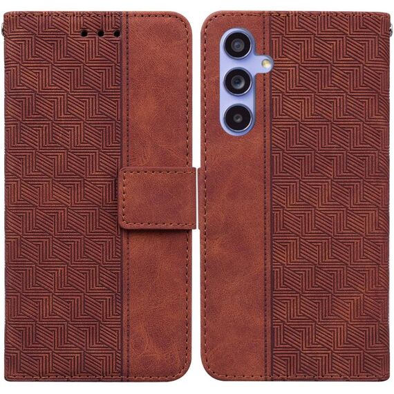 Per Samsung Galaxy S23 FE 5G Custodia in pelle goffrata geometrica (marrone)