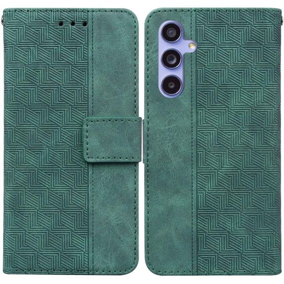 Custodia per telefono in pelle goffrata geometrica per Samsung Galaxy S23 FE 5G (verde)