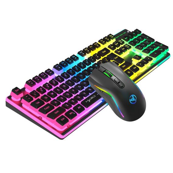 HXSJ L96 Set tastiera e mouse retroilluminati RGB wireless 2.4G 104 copritasti Pudding + mouse 4800 DPI (nero)