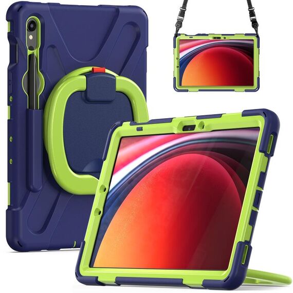 Custodia per tablet PC ibrida in silicone per Samsung Galaxy Tab S9 / S8 / S7 con supporto e tracolla (oliva blu navy)