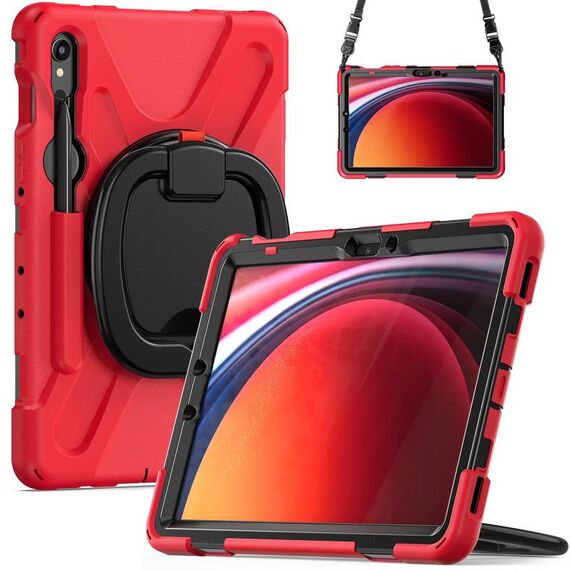 Custodia per tablet PC ibrida in silicone per Samsung Galaxy Tab S9 / S8 / S7 con supporto e tracolla (rosso)