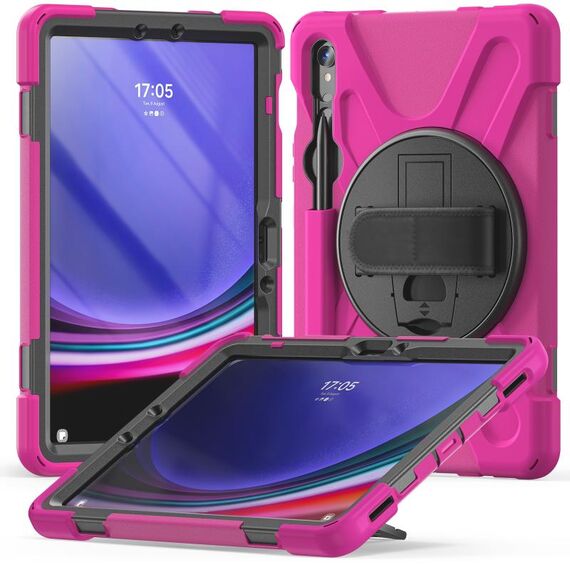 Per Samsung Galaxy Tab S9 / S8 / S7 Impugnatura rotante Custodia per tablet in TPU + PC (rosa rossa)