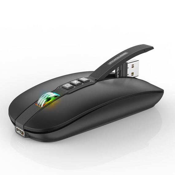 HXSJ M113 2400 DPI Dual Mode 2,4 GHz + Bluetooth 5.1 Mouse wireless (nero opaco)