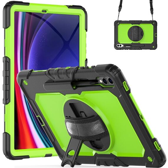 Per Samsung Galaxy Tab S9+ / S8+ Custodia in silicone + tablet PC (nero + giallo verde)