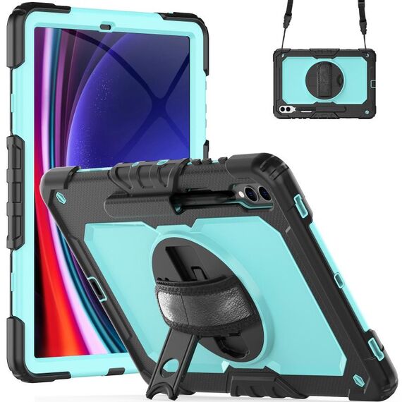 Per Samsung Galaxy Tab S9+ / S8+ Custodia in silicone + tablet PC (nero + azzurro)