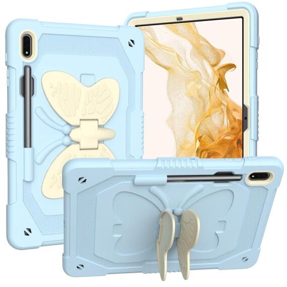 Per Samsung Galaxy Tab S9 Butterfly Kickstand Custodia per tablet robusta e resistente (beige + blu ghiaccio)