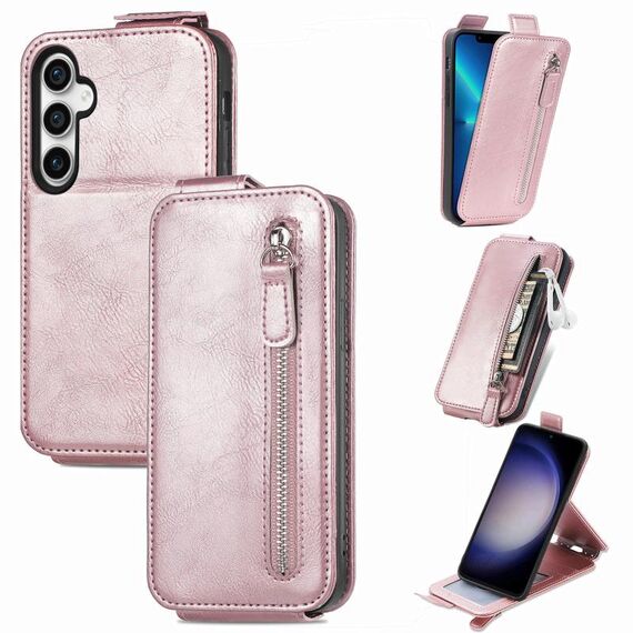Per Samsung Galaxy S23 FE 5G Portafoglio con cerniera Custodia per telefono in pelle con vibrazione verticale (rosa)