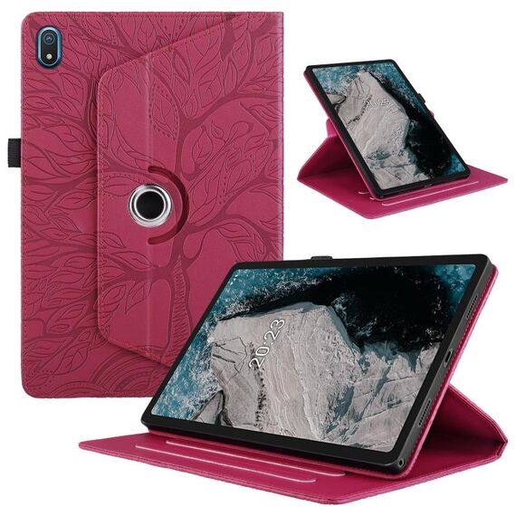 Per Nokia T20 10.4 2021 Custodia per tablet in pelle con rotazione in rilievo Tree Life (rosso)