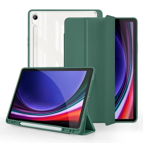 Per Samsung Galaxy Tab S9 Custodia tablet in pelle acrilica 3 pieghevoli (verde scuro)