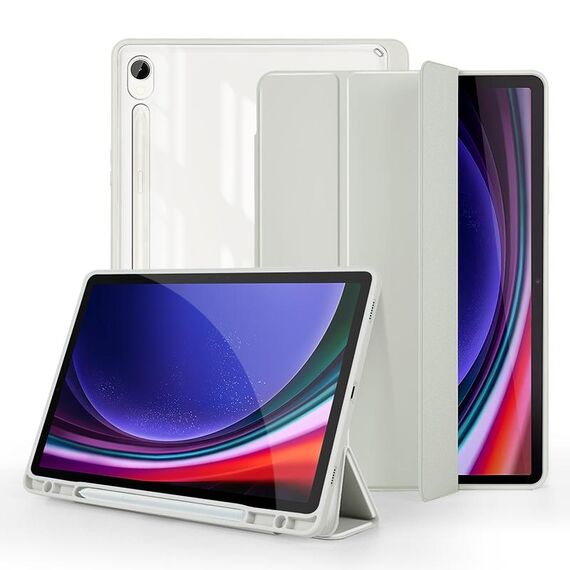 Per Samsung Galaxy Tab S9 Custodia per tablet in pelle acrilica 3 pieghevoli (grigia)