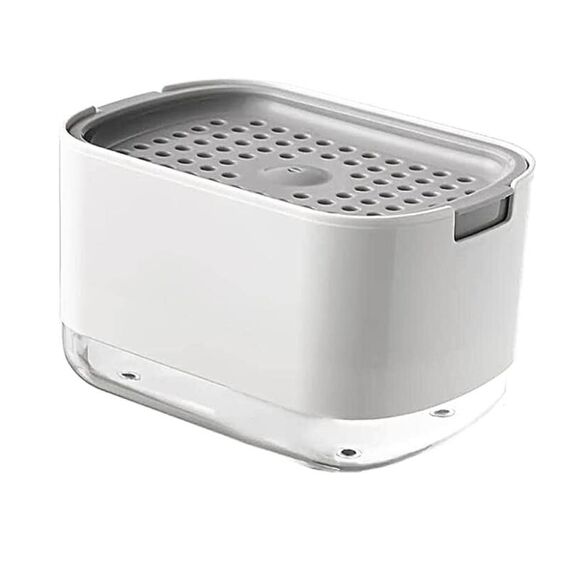 Dispenser di sapone a pressione, portasapone staccabile con design di drenaggio a doppio strato, specifiche: bianco, senza spugna