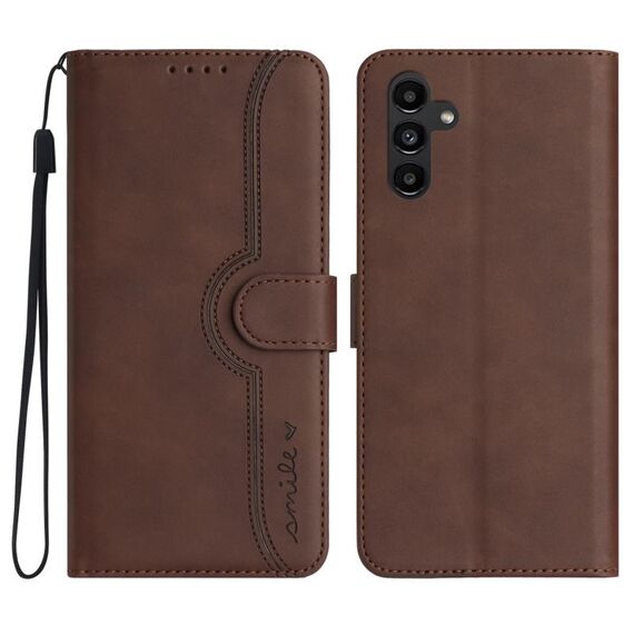 Per Samsung Galaxy S23 FE 5G Custodia in pelle con motivo a cuore Skin Feel (marrone)