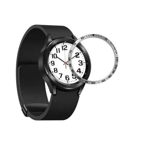 Per Samsung Galaxy Watch6 Classic 43mm E Style Smart Watch Cornice protettiva con anello in acciaio (Argento)