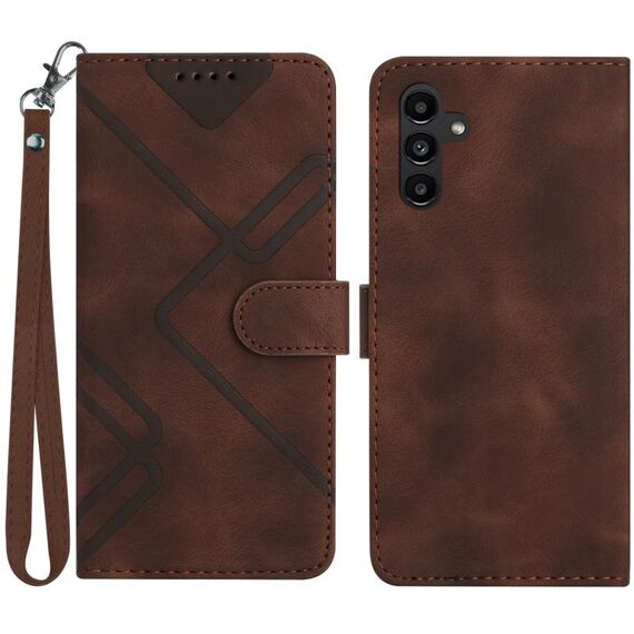 Per Samsung Galaxy S23 FE 5G Custodia in pelle con motivo a linee Skin Feel (caffè)