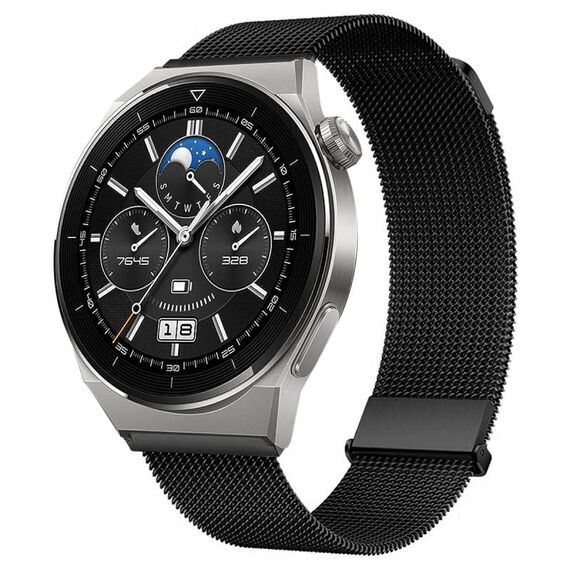 Per Huawei Watch GT3 Pro 46mm Milan cinturino doppio acciaio magnetico in maglia (nero)