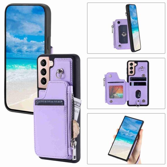 Per Samsung Galaxy S22 5G Slot per schede con cerniera Custodia per telefono RFID (viola)