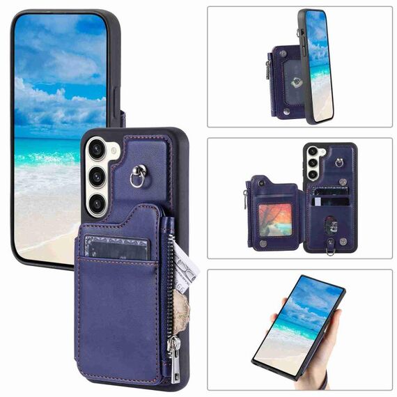 Per Samsung Galaxy S23 5G Slot per schede con cerniera Custodia per telefono RFID (blu)