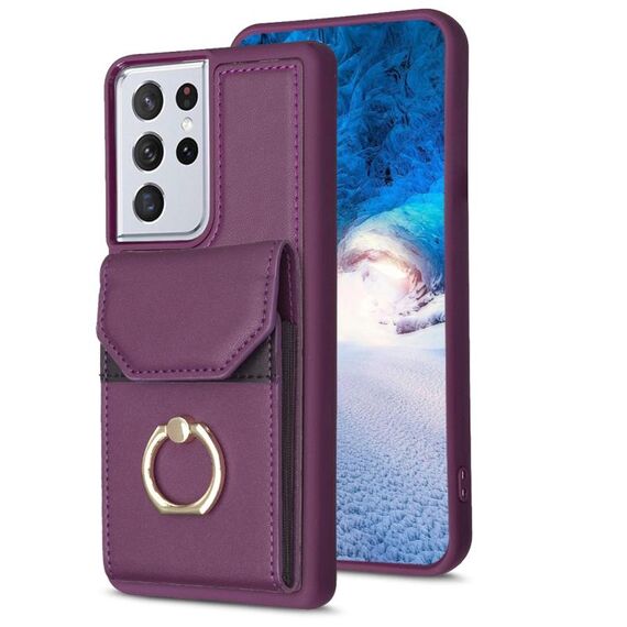 Per Samsung Galaxy S21 Ultra 5G BF29 Custodia per telefono con anello per porta carte di organo (luce scura)