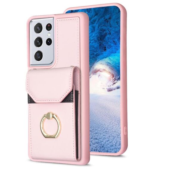 Per Samsung Galaxy S21 Ultra 5G BF29 Custodia per telefono con anello per porta carte di organo (rosa)