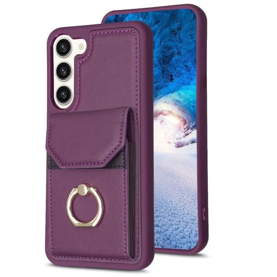 Per Samsung Galaxy S23+ 5G BF29 Custodia per telefono con anello per porta carte di organo (viola scuro)