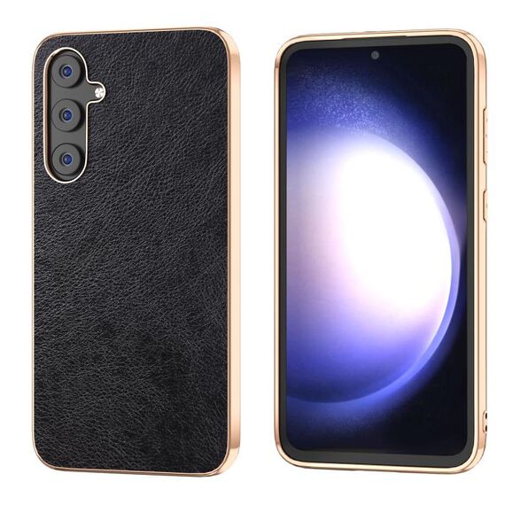 Per Samsung Galaxy S23 FE 5G Nano Galvanotecnica Custodia per telefono in PU a doppia colorazione Lichi Texture (Nero)