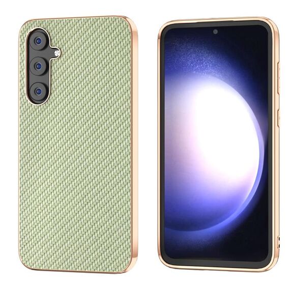 Per Samsung Galaxy S23 FE 5G Nano Galvanotecnica Custodia per telefono con struttura in fibra di carbonio (verde)
