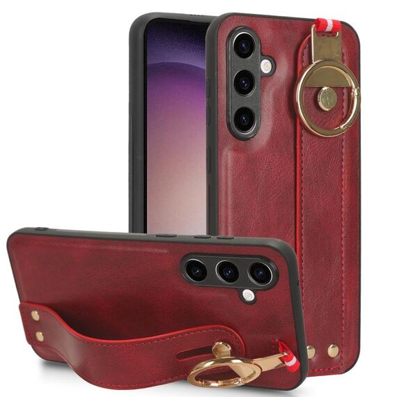 Custodia per telefono posteriore in pelle con cinturino per Samsung Galaxy S23 FE 5G (rossa)