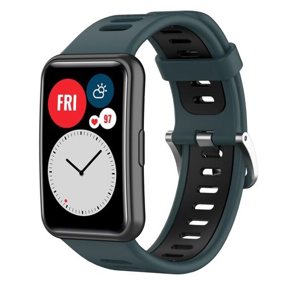 Per Huawei Watch Fit Nuovo cinturino in silicone bicolore (verde oliva + nero)