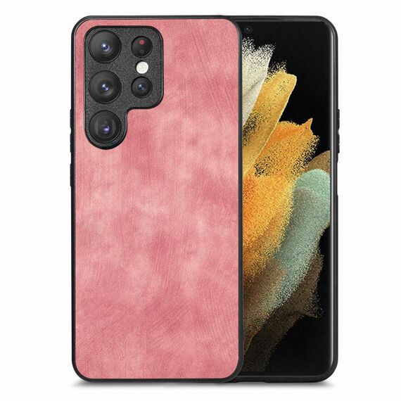 Per Samsung Galaxy S21 Ultra 5G Custodia per telefono con cover posteriore per PC in pelle vintage (rosa)