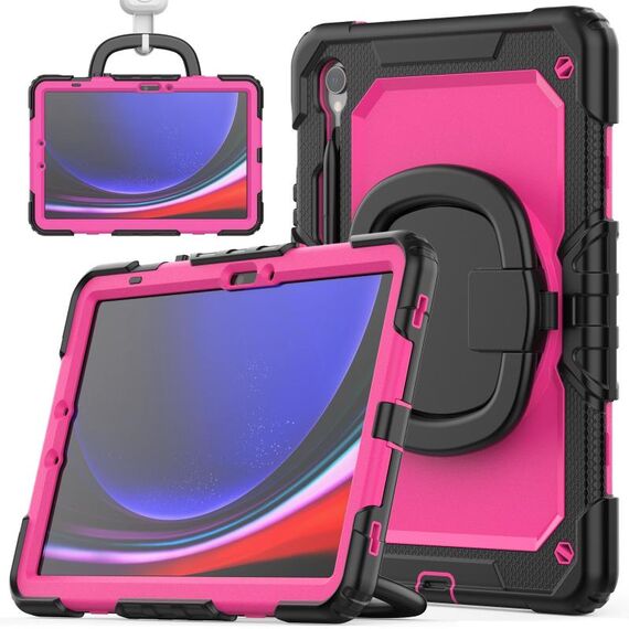 Per Samsung Galaxy S9 Custodia per tablet PC ibrida in silicone tipo D con supporto per maniglia (PC rosa rosso)