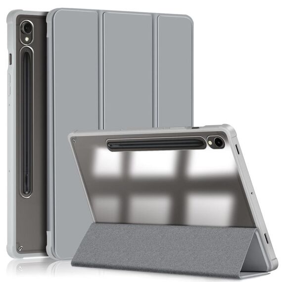 Per Samsung Galaxy Tab S9 Custodia per tablet in pelle intelligente 3 pieghevoli in acrilico (grigio)