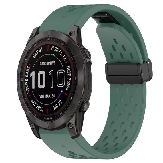 Per cinturino in silicone Garmin Fenix 7S Sapphire Solar da 20 mm con foro per fibbia pieghevole (verde scuro)