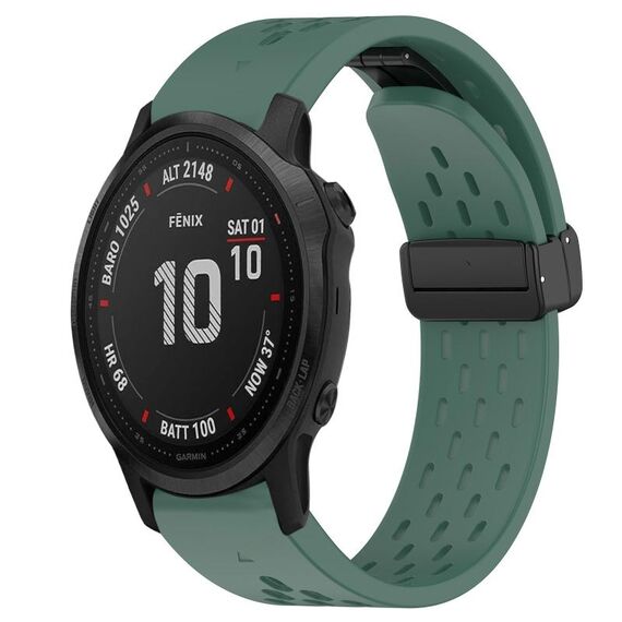 Per cinturino in silicone con foro per fibbia pieghevole Garmin Fenix 6S da 20 mm (verde scuro)