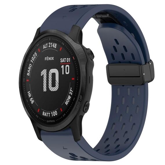 Per cinturino in silicone con foro per fibbia pieghevole Garmin Fenix 6S da 20 mm (blu notte)