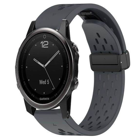 Per cinturino in silicone con foro per fibbia pieghevole Garmin Fenix 5S da 20 mm (grigio scuro)