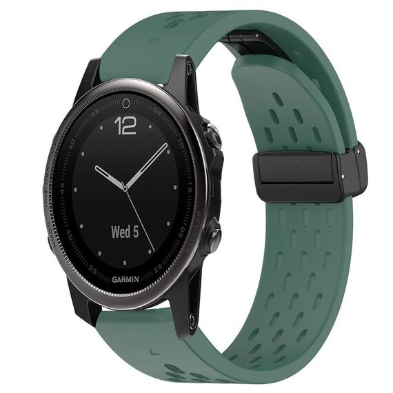 Per cinturino in silicone Garmin Fenix 5S Plus da 20 mm con foro per fibbia pieghevole (verde scuro)