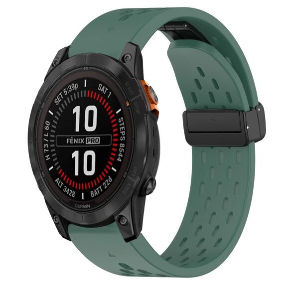 Per cinturino in silicone con foro per fibbia pieghevole Garmin Fenix 7 Pro 47mm 22mm (verde scuro)