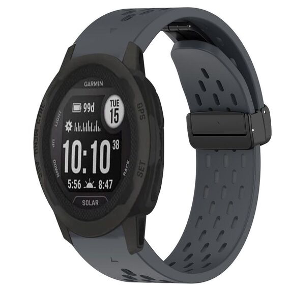 Per cinturino in silicone Garmin Instinct 2 Solar da 22 mm con foro per fibbia pieghevole (grigio scuro)