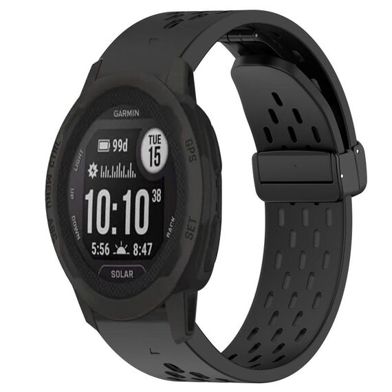 Per cinturino in silicone con foro per fibbia pieghevole Garmin Instinct 2 Solar da 22 mm (nero)