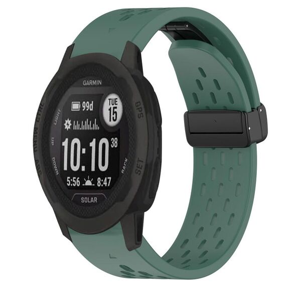 Per cinturino in silicone Garmin Instinct 2 Solar da 22 mm con foro per fibbia pieghevole (verde scuro)