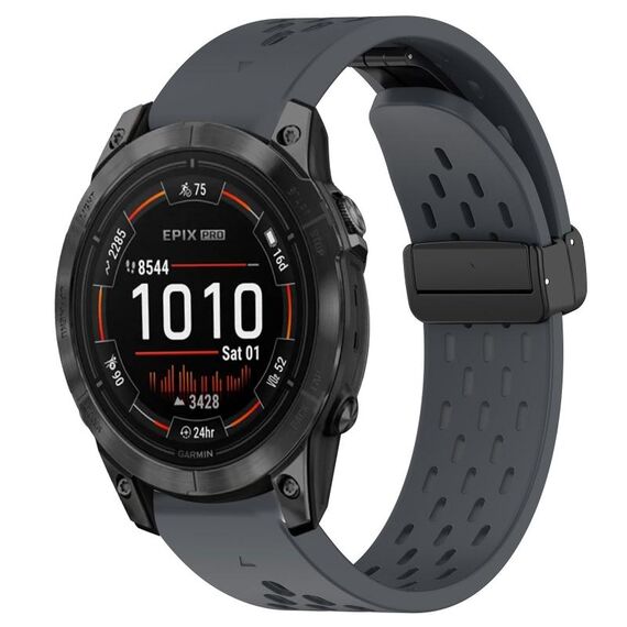 Per cinturino in silicone con foro per fibbia pieghevole Garmin Epix Pro 47mm 22mm (grigio scuro)