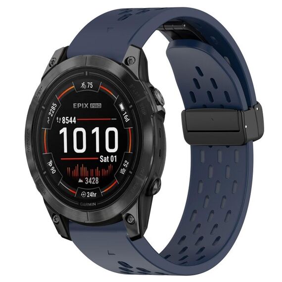 Per cinturino in silicone con foro per fibbia pieghevole Garmin Epix Pro 47mm 22mm (blu notte)