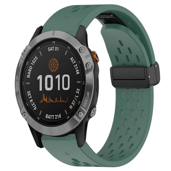 Per cinturino in silicone con foro per fibbia pieghevole Garmin Fenix 7 da 22 mm (verde scuro)