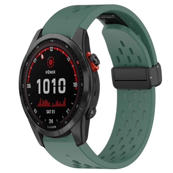 Per cinturino in silicone Garmin Fenix 7 Solar da 22 mm con foro per fibbia pieghevole (verde scuro)